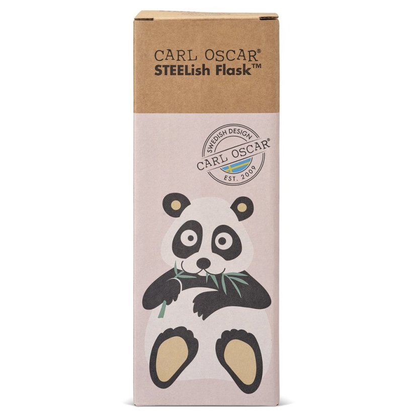 CARL OSCAR 500 ml detská antikor fľaša STEELish PANDA bledoružová s antikor slamkou