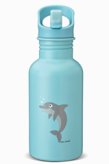 CARL OSCAR 500 ml detská antikor fľaša STEELish DELFÍN bledomodrá s antikor slamkou