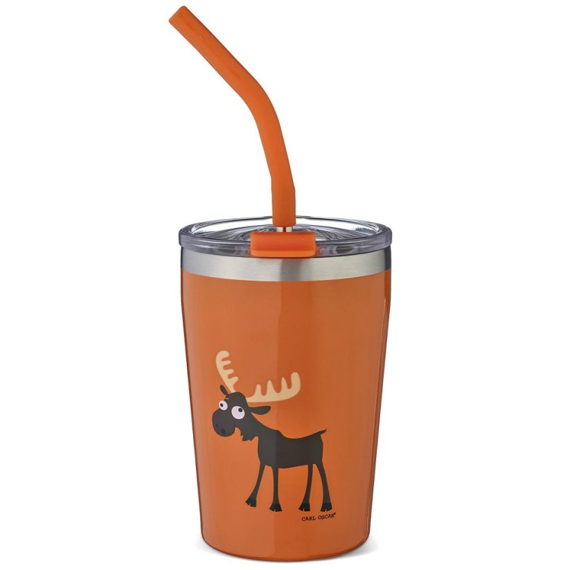 CARL OSCAR 250 ml TERMO pohár s vrchnákom a slamkou antikor SOBÍK oranžová