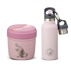 set CARL OSCAR TERMOfľaša antikor eco 500 ml s antikor slamkou a vákuový obedár PINK