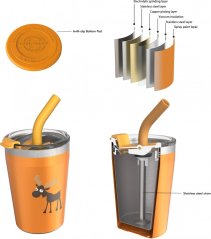 CARL OSCAR 250 ml TERMO pohár s vrchnákom a slamkou antikor SOBÍK oranžová
