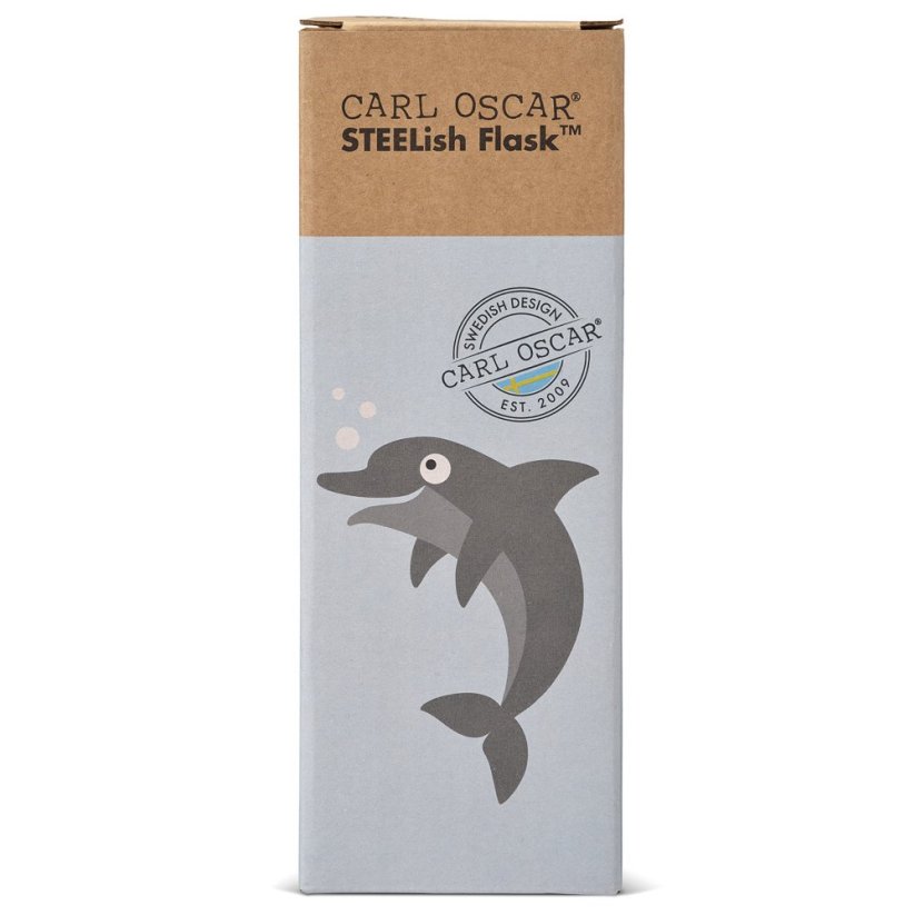 CARL OSCAR 500 ml detská antikor fľaša STEELish DELFÍN bledomodrá s antikor slamkou