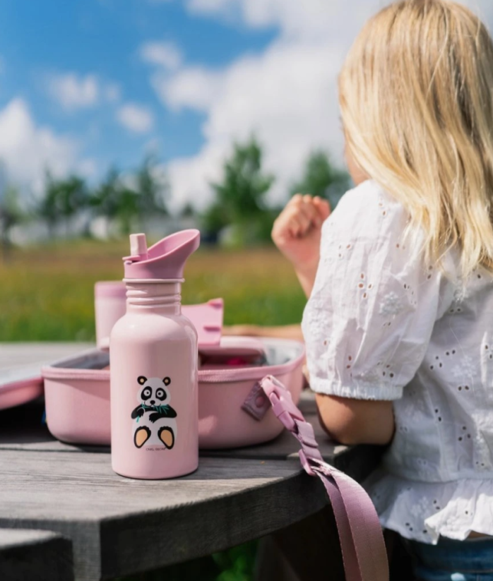 CARL OSCAR 500 ml detská antikor fľaša STEELish PANDA bledoružová s antikor slamkou