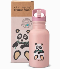 CARL OSCAR 500 ml detská antikor fľaša STEELish PANDA bledoružová s antikor slamkou