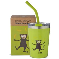 CARL OSCAR 250 ml TERMO pohár s vrchnákom a slamkou antikor OPIČKA zelená