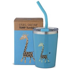 CARL OSCAR 250 ml TERMO pohár s vrchnákom a slamkou antikor ŽIRAFKA modrá