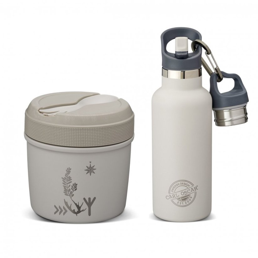 set CARL OSCAR TERMOfľaša antikor eco 500 ml s antikor slamkou a vákuový obedár GREY